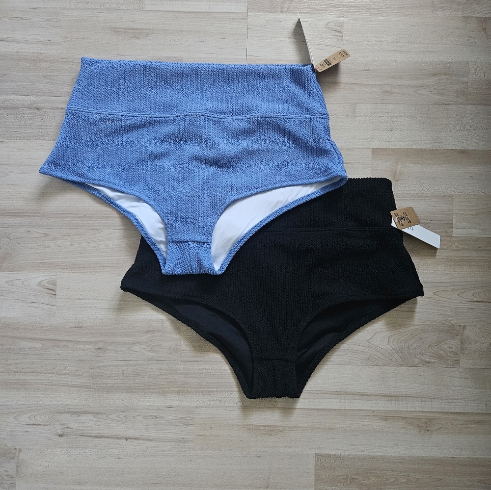 NWT Pink Womens High-Waisted Swim Bottoms - Blue and Black Sz L
